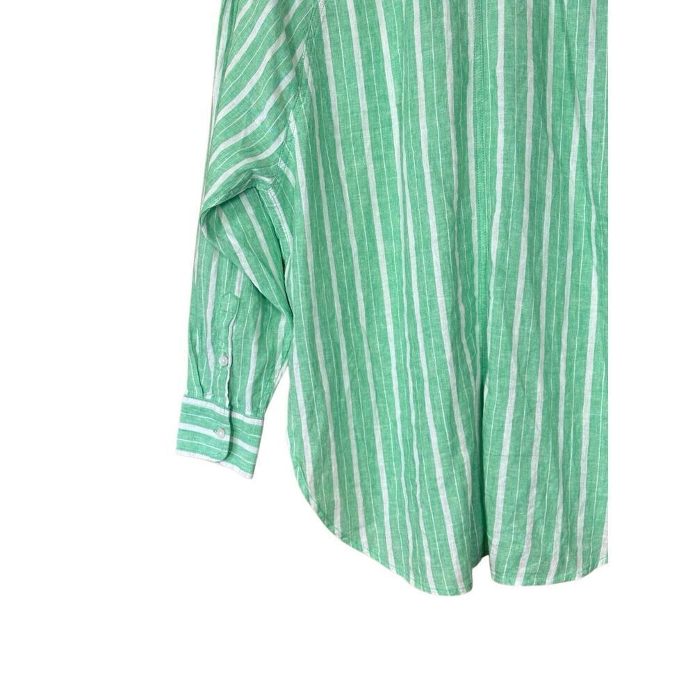 Aerie linen blend coverup shirt button down celebrity green stripes XS - Picture 10 of 13